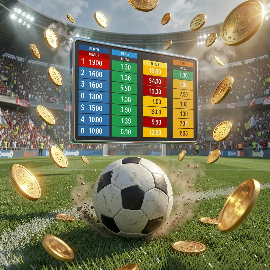 Ilustração 3D realista de um estádio de futebol lotado durante uma partida, com uma bola de futebol em primeiro plano, interface digital de odds flutuante e moedas douradas voando, apresentando a experiência de apostas esportivas da 678kk no Brasil Ilustração 3D realista de um estádio de futebol lotado durante uma partida, com uma bola de futebol em primeiro plano, interface digital de odds flutuante e moedas douradas voando, apresentando a experiência de apostas esportivas da 678kk no Brasil