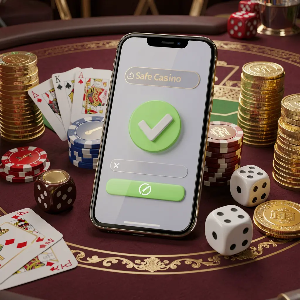 Conceito de login seguro no cassino 678kk mostrando um smartphone com ícone de marca de verificação, cercado por fichas, cartas, dados e moedas douradas sobre uma elegante mesa de cassino luxuosa em uma renderização 3D realista Conceito de login seguro no cassino 678kk mostrando um smartphone com ícone de marca de verificação, cercado por fichas, cartas, dados e moedas douradas sobre uma elegante mesa de cassino luxuosa em uma renderização 3D realista